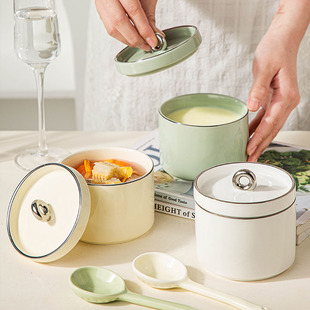 一人份燕窝盅陶瓷炖盅带盖隔水炖罐家用烤梨盅甜品碗蒸蛋碗小汤盅