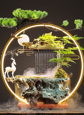 中式创意流水生财景观摆件家居客厅办公室桌面装饰品乔迁开业送礼