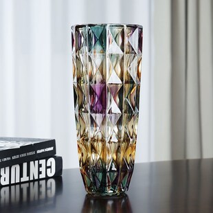 高级感家用琉璃彩插花瓶摆件加厚水晶玻璃创意鲜花水养富贵竹花瓶
