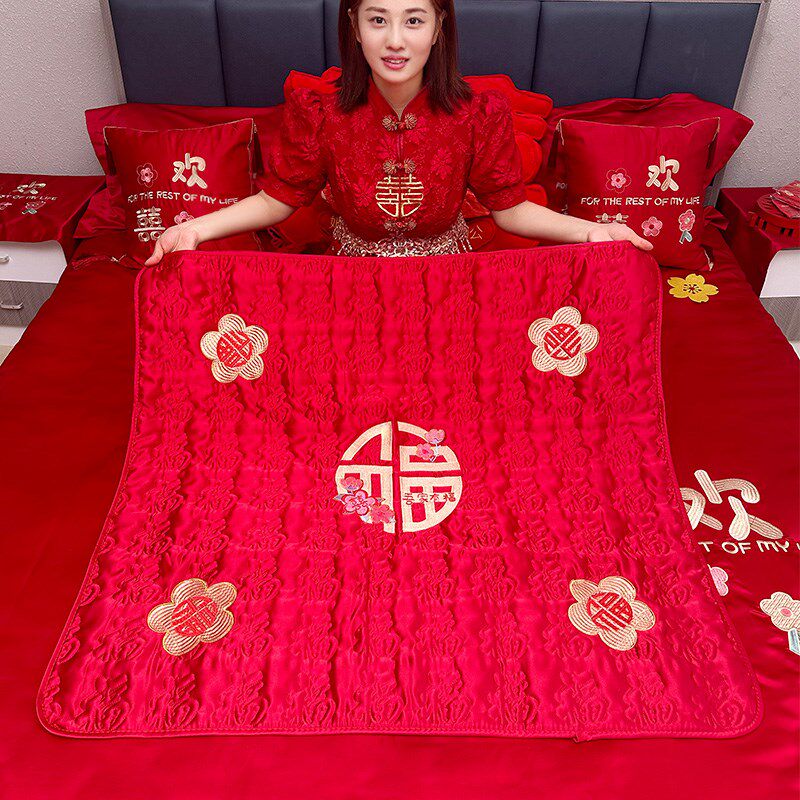 结婚庆坐福被新娘坐福娘家婆家喜庆婚床上出嫁刺绣坐喜被喜垫福垫