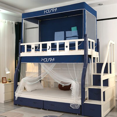儿童梯形书架通用子母床蚊帐上下铺防尘顶1.8米1.5m双层高低床1.3