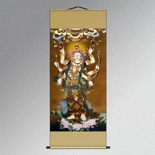 摩利支天菩萨光明天母画像丝绸布卷轴玄关供奉装饰挂画