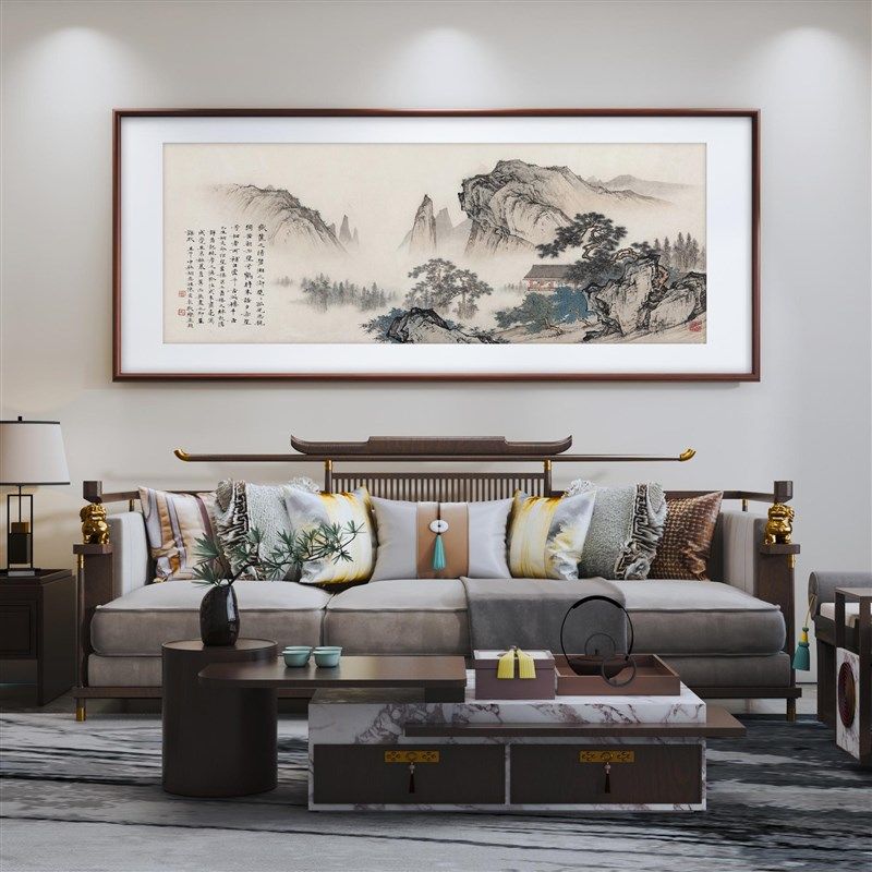 聚宝盆山水画沙发背景墙装饰画好寓意壁画客厅办公室茶室大气挂画,家居饰品,现代装饰画,淘宝优惠券,粉丝福利购,淘宝优惠卷