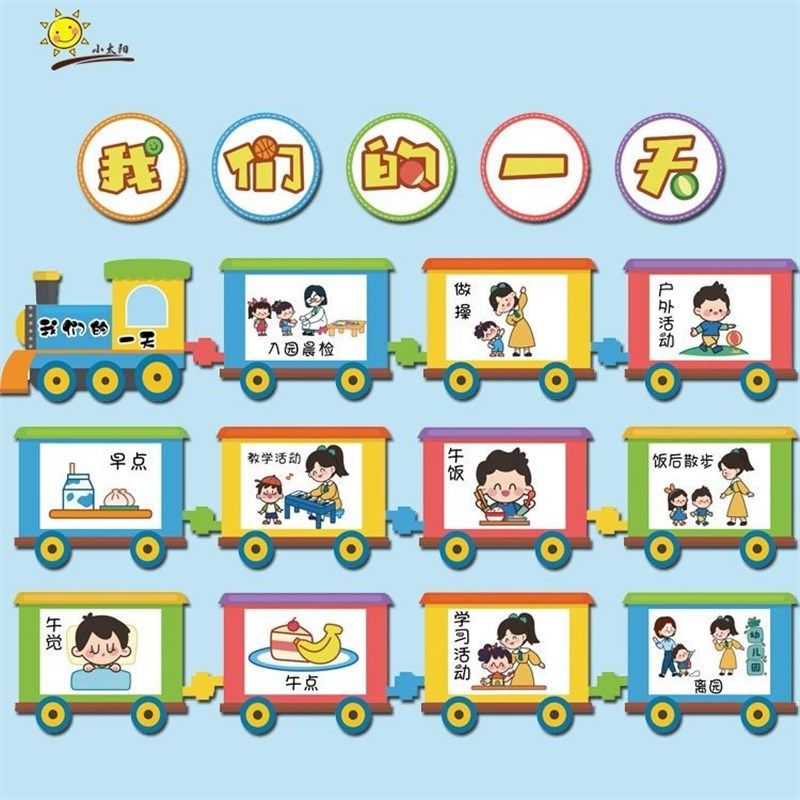 幼儿园环创卡通火车我的一日生活流程图作息时间一天区角墙面贴纸,家居饰品,氛围画/灯画,淘宝优惠券,粉丝福利购,淘宝优惠卷