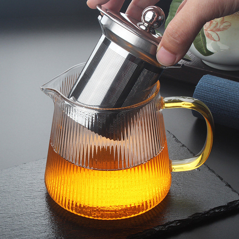 家用茶具套组加厚耐热高温玻璃茶壶锤纹加热过滤漏网花茶壶泡茶器