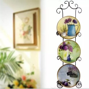 欧式家居创意陶瓷挂盘装饰盘复古背景墙壁装饰盘工艺三盘架摆挂件