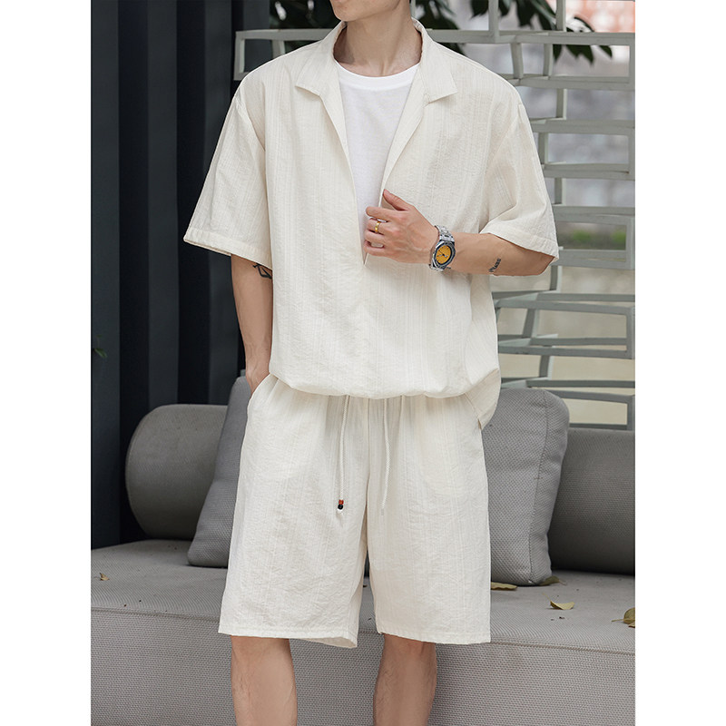 极简假两件男夏短袖短裤两件套