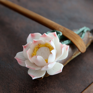 手工迷你茶道零配茶匙架搁置架莲花茶架茶宠摆件精品陶瓷茶玩茶具