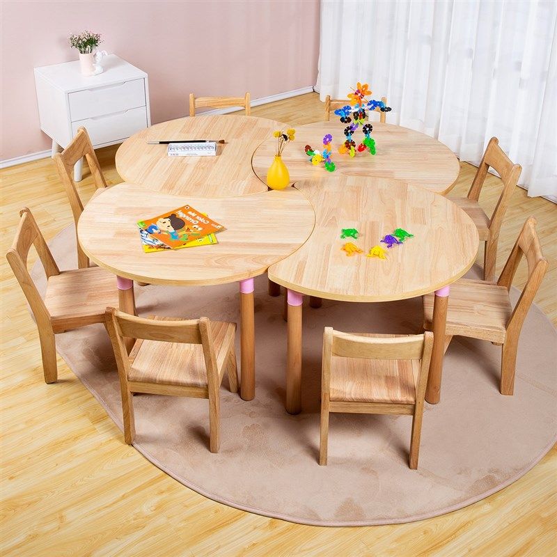 幼儿园实木月牙桌早教培训班儿童学习桌课桌椅小学辅导班绘画美术,住宅家具,儿童桌（原婴童）,淘宝优惠券,粉丝福利购,淘宝优惠卷