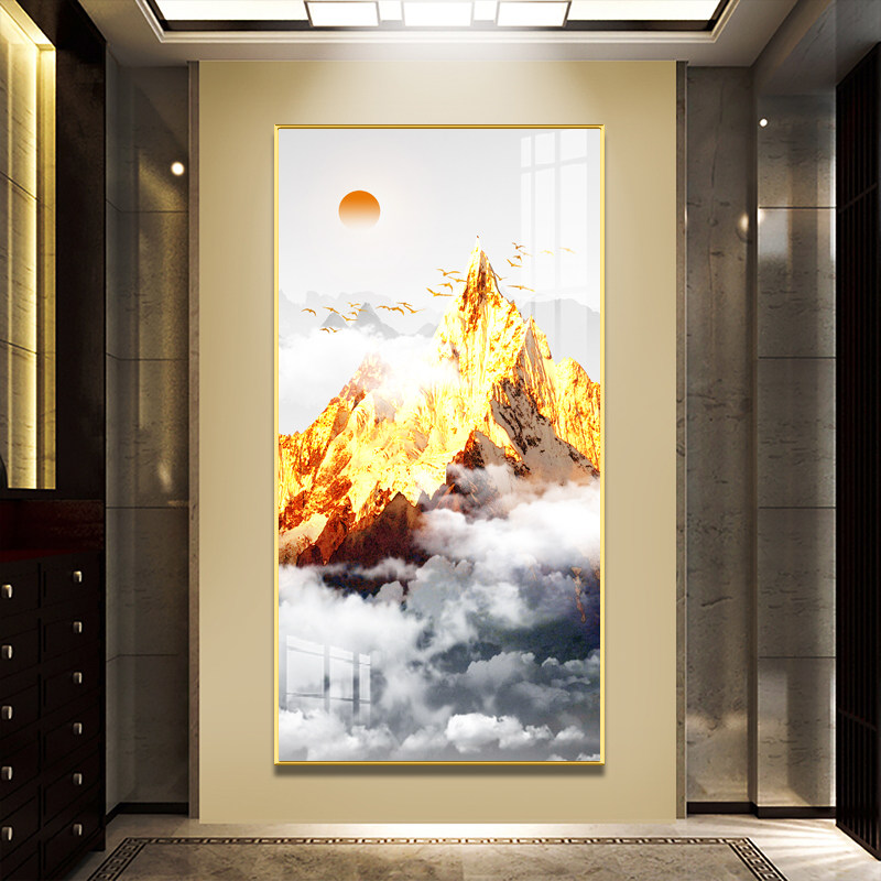 背有靠山装饰画玄关走廊过道竖版挂画大气墙画日照金山晶瓷晶钻画