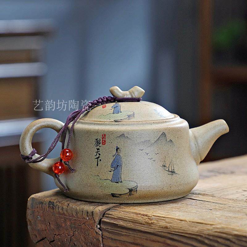 日春粗陶茶壶功夫茶具配件紫砂壶老陶泥复古手把壶家用办公侧把壶