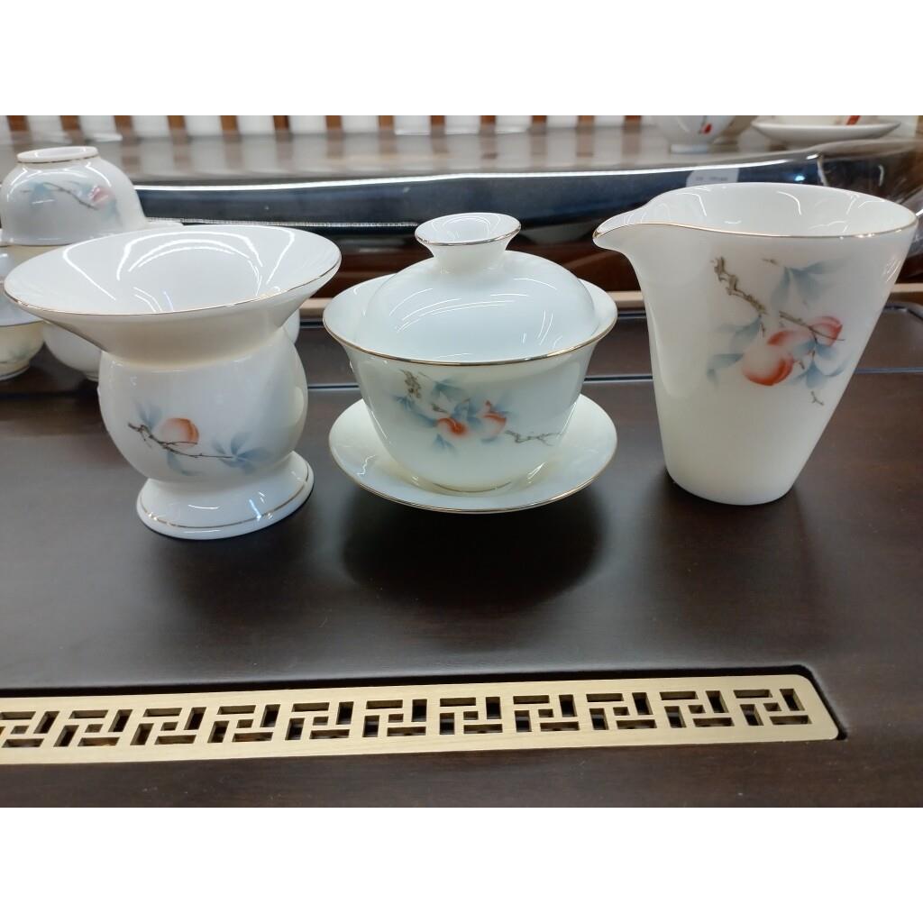 羊脂玉功夫茶具陶瓷三才盖碗公道杯套装办公室家用泡茶碗茶杯组合