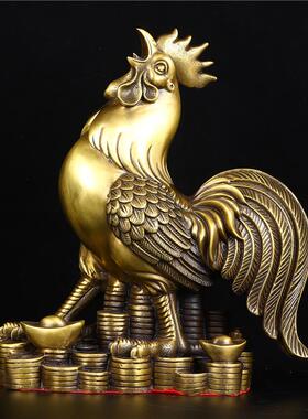 纯铜鸡摆件大小号公鸡母鸡十二生肖金钱鸡元宝鸡吉祥物家居装饰品