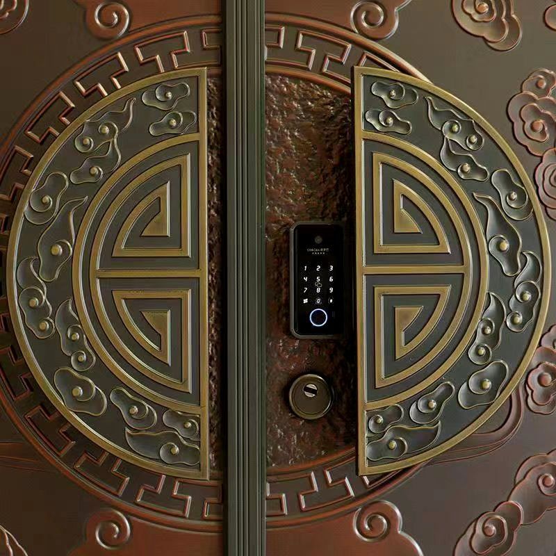 智能锁别墅入户大门拉手指纹锁中式对开木门滑盖密码锁把手中式