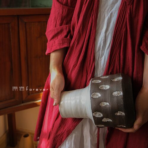 侘寂风手工陶罐花瓶家居复古民宿装饰干花花器玄关样板间桌面摆件