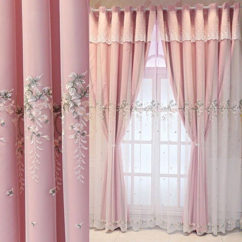 窗帘双层带纱布纱一体小清新蕾丝绣花公主风卧室遮光纱帘,居家布艺,成品窗帘,淘宝优惠券,粉丝福利购,淘宝优惠卷