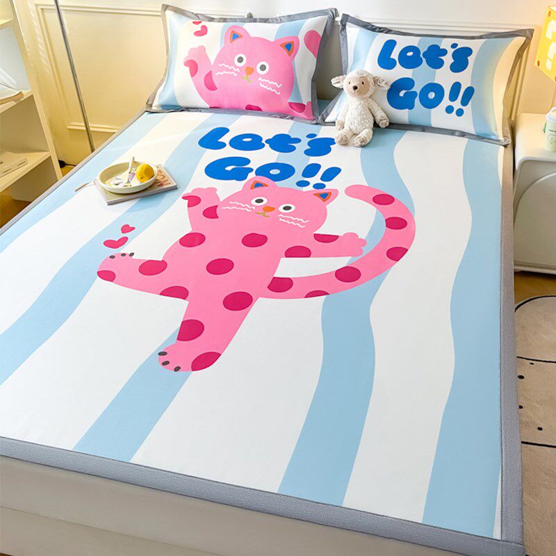 A类卡通大版花碳光冰丝席三件套宿舍可水洗折叠空调夏季2024新款,床上用品,冰丝席,淘宝优惠券,粉丝福利购,淘宝优惠卷