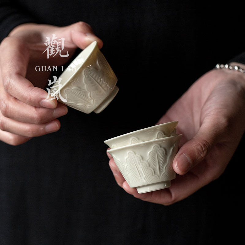 观岚定窑浮雕大业有成茶杯家用陶瓷品茗杯中式复古主人杯个人单杯,餐饮具,茶杯,淘宝优惠券,粉丝福利购,淘宝优惠卷