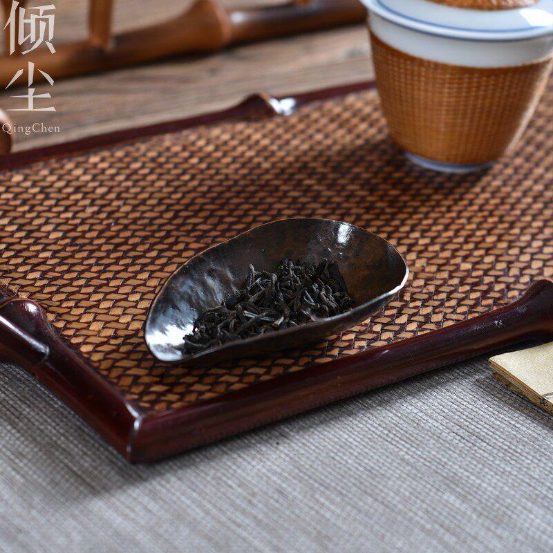 手工捶打 紫铜茶则 简约小巧款茶荷 覆古家用茶铲茶道六君子零配