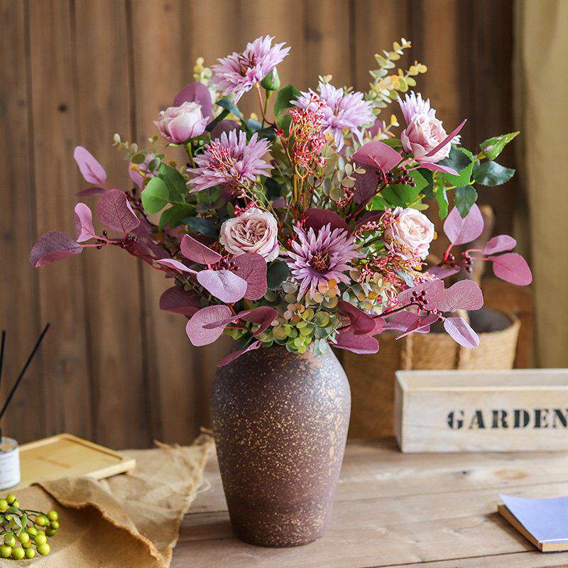 在野 玫瑰花彷真花束客厅餐桌手捧花束假花插花摆件装饰花艺摆设