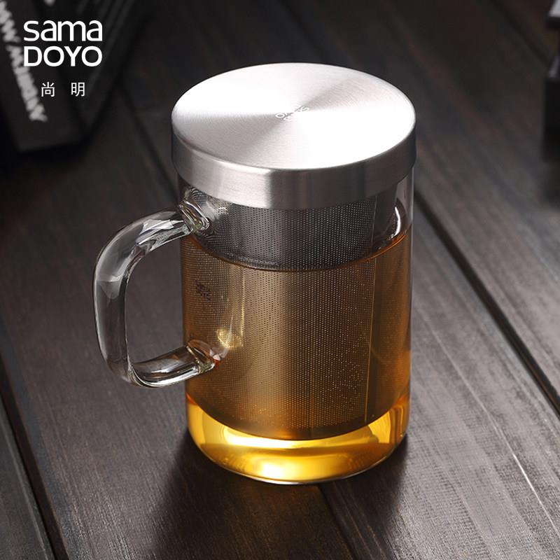 尚明加厚耐热玻璃水杯带把耐高温可过滤冲泡茶杯男女士带盖子办公