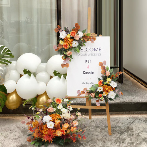 婚庆活动迎宾花艺套装水牌指示牌装饰花招牌车展仿真绢花落地摆件