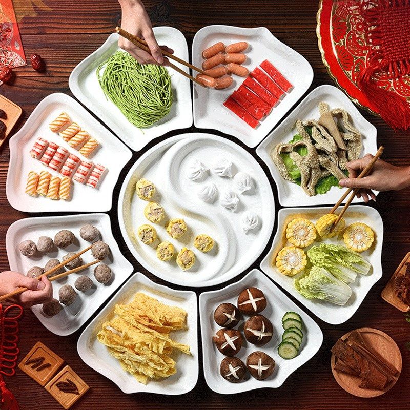 过年团圆饭套盘扇形盘子新年年夜饭家庭拼盘餐具组合套装家用菜盘