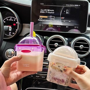 comika奶昔杯吸管杯燕麦杯沙拉杯高颜值水杯塑料密封便携式保鲜盒