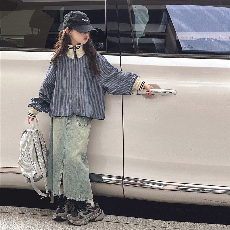女童衬衫套装秋季新款女孩牛仔半身裙洋气上衣两件套中大儿童衣服