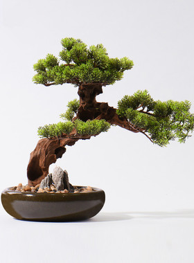 新中式迎客松盆景摆件罗汉松餐厅酒店别墅家居客厅玄关桌面装饰品