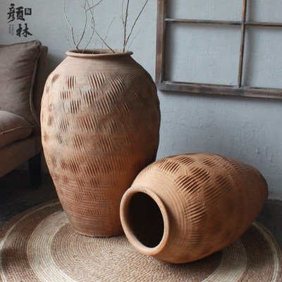 颜林古陶瓶落地土陶罐古花瓶中式粗陶缸土罐大号土缸瓦缸民俗罐子