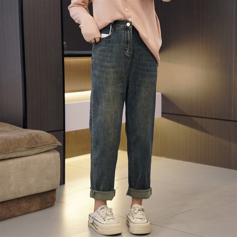 大码女装高弹力百搭哈伦牛仔裤胖mm高腰显瘦休闲半口袋直筒九分裤,女装/女士精品,大码裤装,淘宝优惠券,粉丝福利购,淘宝优惠卷