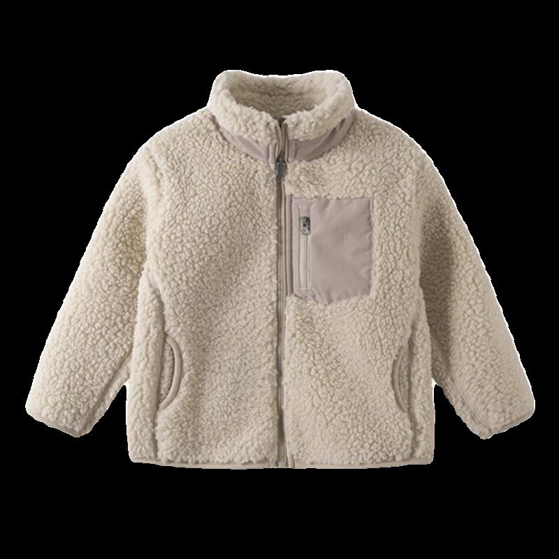 中国红秋冬男女童羊羔绒外套儿童摇粒绒拉链加绒上衣过年红色夹克