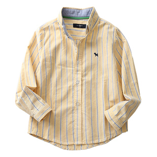 儿童长袖衬衫春秋白色纯棉男童条纹格子翻领衬衣小童宝宝休闲秋装