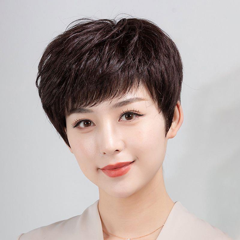 假发真发全真人发丝中老年女士妈妈款遮白发整顶的短发自然全头套