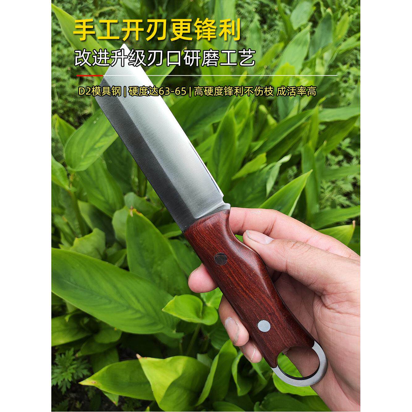 D2模具钢红檀嫁接刀硬度63果树大枝直刀园林嫁接工具园艺芽接刀