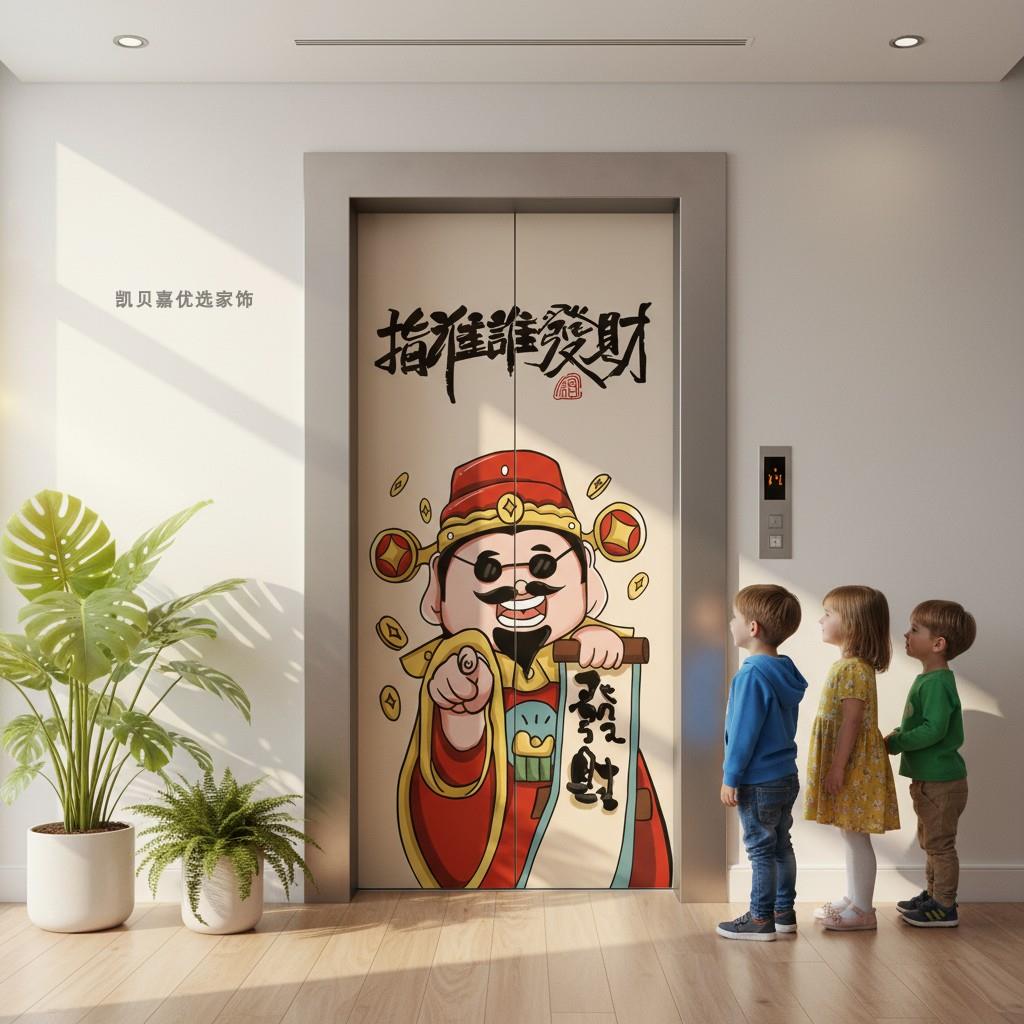 中式创意财神爷电梯门贴纸新年装饰水井门防火门遮丑装饰改造贴画