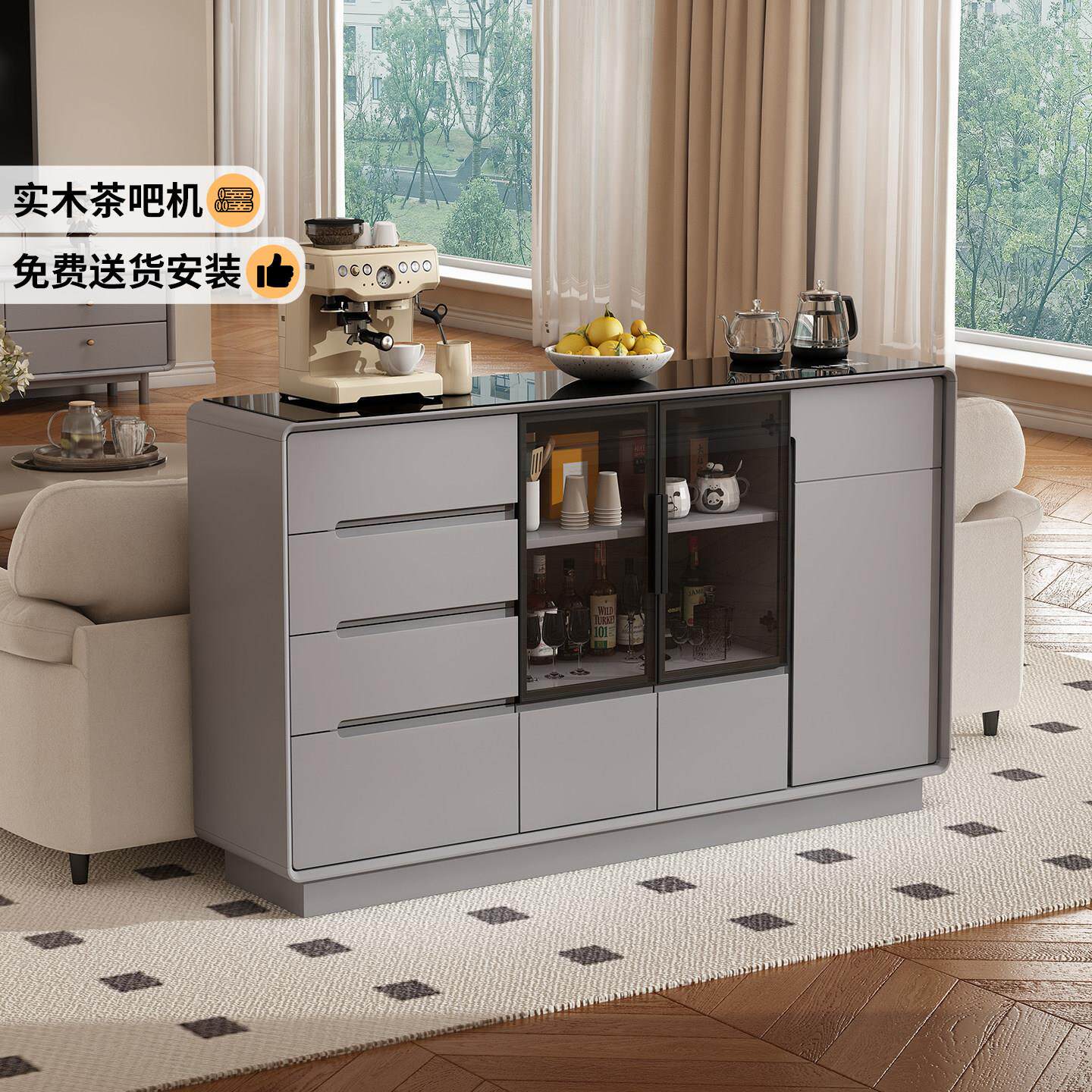 客厅实木智能茶吧机餐边柜靠墙茶水柜一体水吧台带烧水壶2025新款