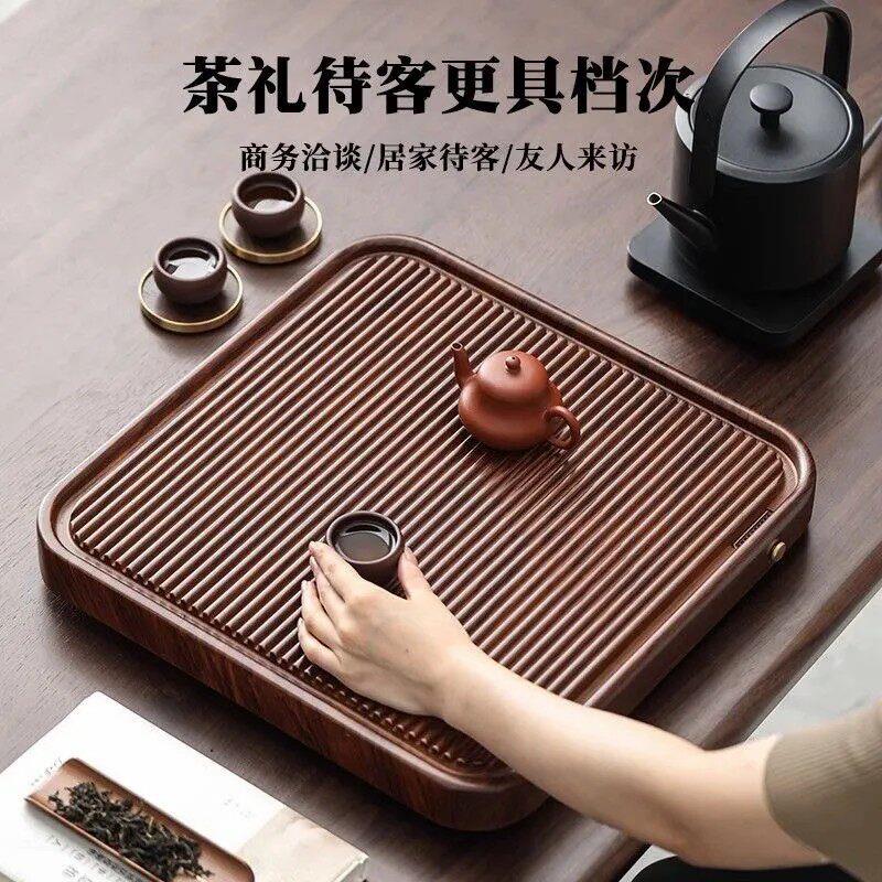 正方形茶盘商用新款排水高端胡桃竹制四方茶海托盘功夫茶具家用
