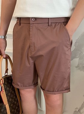 夏季直筒流行纯白色时尚百搭男短裤极简外出旅行微弹型男5分裤