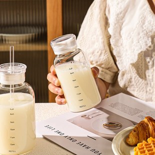 舍里可加热牛奶瓶家用豆浆杯外带早餐杯子便携果汁杯刻度玻璃水杯