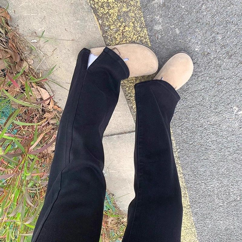 黑色微喇开叉牛仔裤女秋冬加绒胖妹妹mm梨形身材高腰显瘦直筒长裤,女装/女士精品,大码裤装,淘宝优惠券,粉丝福利购,淘宝优惠卷