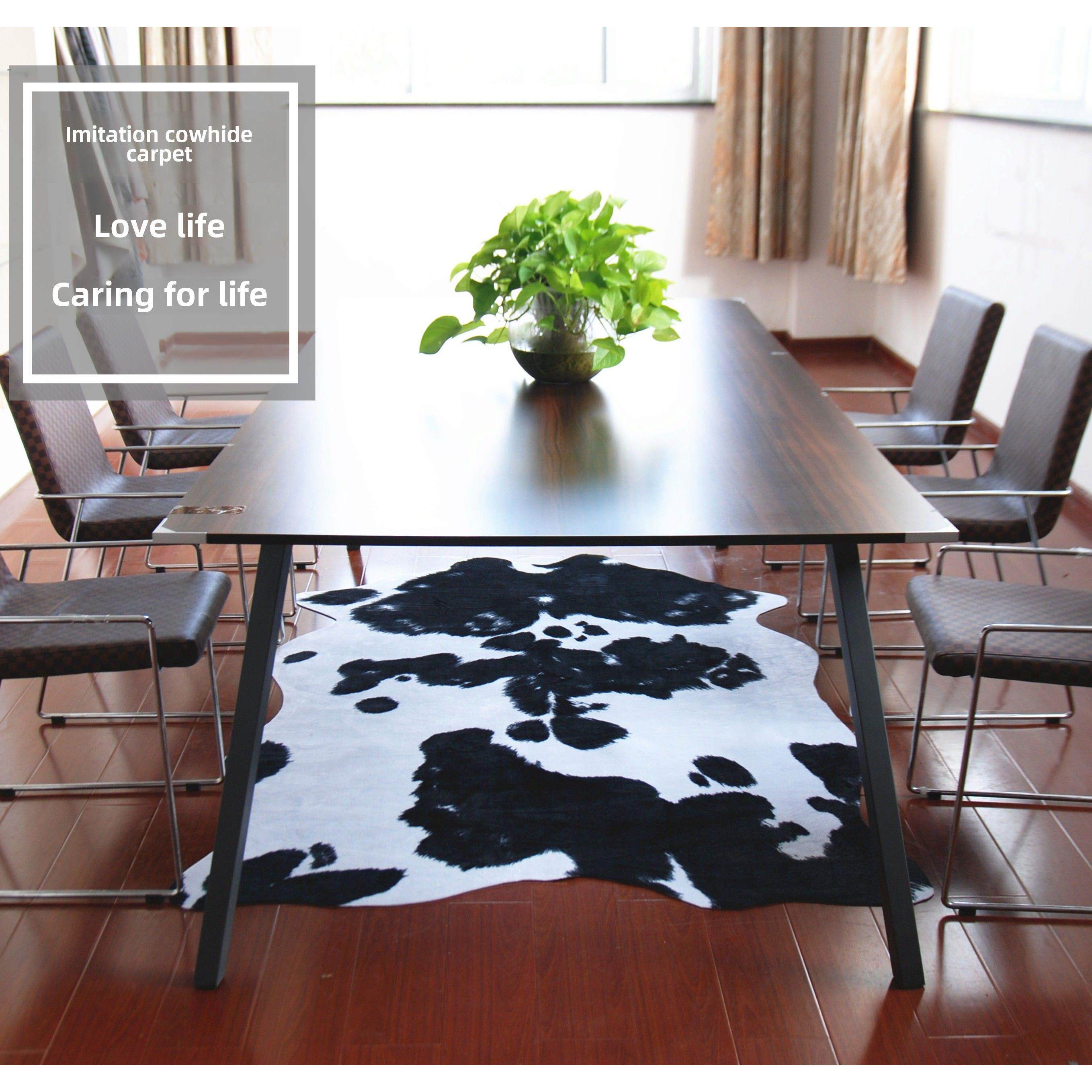 牛皮地毯 欧式动物纹奶牛客厅卧室茶几黑白时尚创意毛绒地垫简约