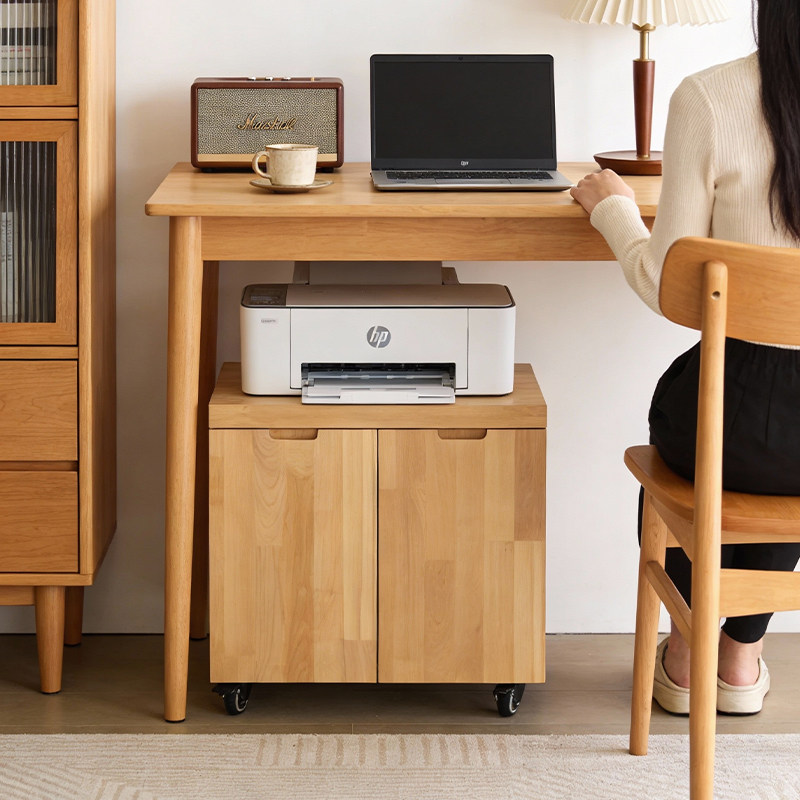 实木打印机放置柜架子置物带轮收纳办公家用储物柜矮桌下文件侧柜