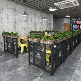 工业风餐厅卡座矮隔断花架铁艺过道围栏酒吧隔栏餐饮饭店装饰护栏