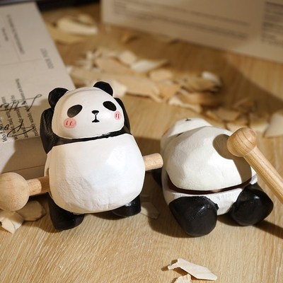 稳定情绪可爱熊猫木鱼敲打解压办公室桌面工位摆件装饰品玩具