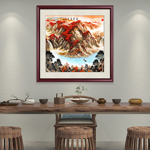 鸿运当头山水画客厅沙发背景墙挂画玄关走廊过道装饰画背景墙壁画