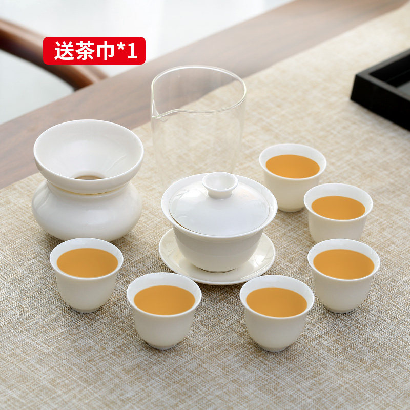 白瓷功夫茶具套装泡茶杯家用待客客厅办公室茶碗茶道陶瓷三才盖碗,餐饮具,功夫茶具,淘宝优惠券,粉丝福利购,淘宝优惠卷
