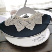 防水全棉女宝宝口水巾春夏透气女童婴儿蕾丝优雅假领子360度