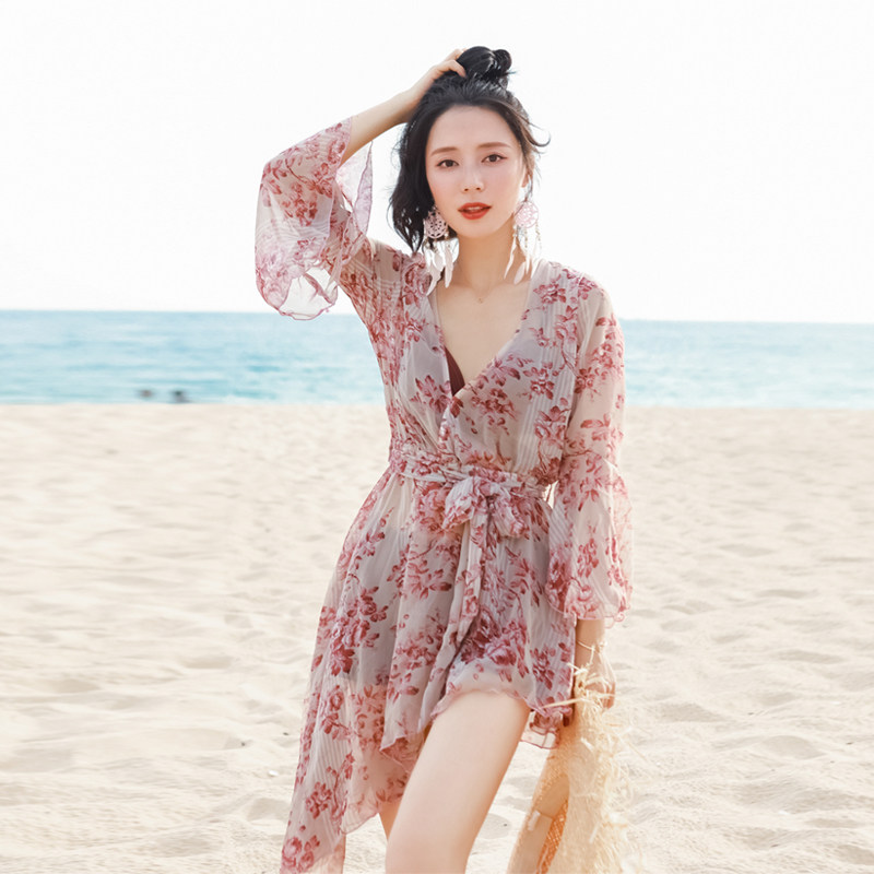 泳衣女仙女范2019新款潮长袖罩衫分体三件套显瘦遮肚保守温泉泳装